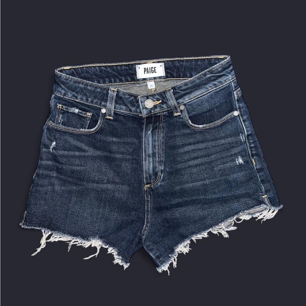 Paige Margot Short Distressed Hem Dark Blue Denim Size 26